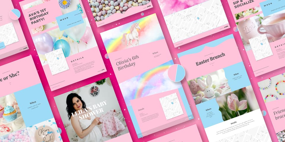 Introducing Poply's new Barbie color theme! A soft pink with pale blue accents highlight many different types of event.